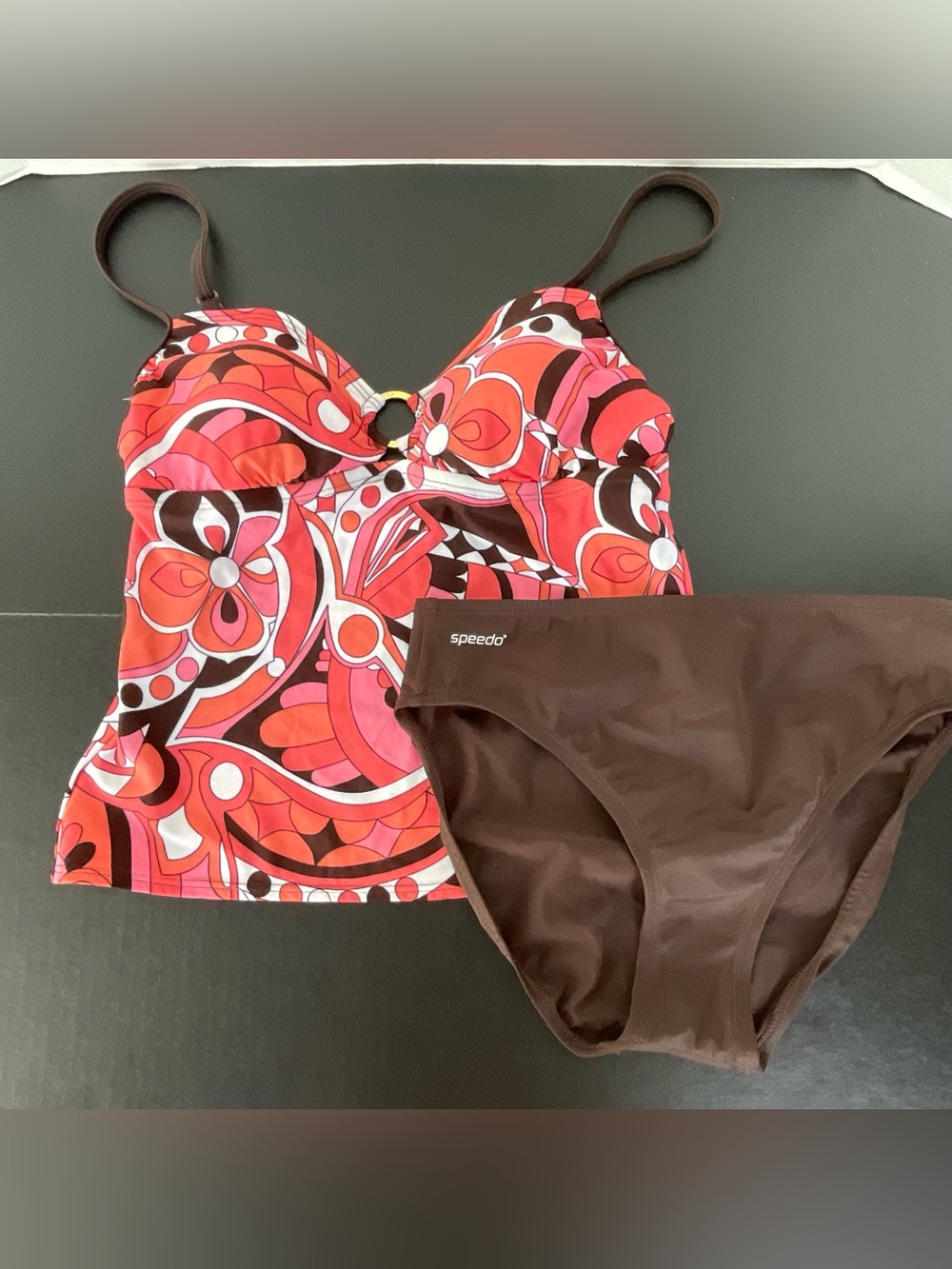 Speedo Women’s Pink & Brown Printed Tankini Two-Piece Size 10